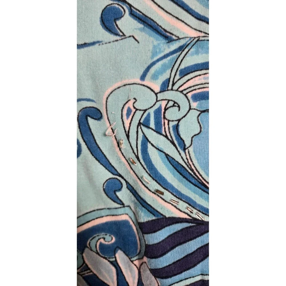 Jane Ashley Womens Shirt Y2K Blue Floral Sequin Beaded 3/4 Sleeve Size 1X